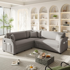 Divano <span class=keywords><strong>Letto</strong></span> Sezionale Convertibile a L in Tessuto Resistente Grigio Chiaro 292,5 cm con Chaise Longue e Porte USB - Product Image 4