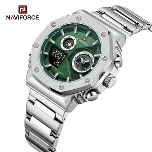 Jam tangan NAVIFORCE 9216S, jam tangan olahraga karakter, kalender, tampilan ganda, Gerakan Jepang, jam tangan quartz populer baja anti karat