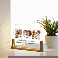 Lampe de nuit photo moderne personnalisée en acrylique, base en bois de noyer en U de 8 pouces, cadre photo LED, cadeau pour la maison pour femmes et hommes, anniversaire