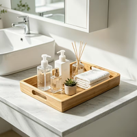 Plateau de service en bois de manguier laqué bambou pour table basse, bureau et cuisine