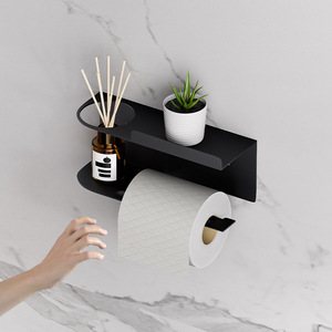 Portarotolo da Parete Jianghui in Ferro con Mensola, Senza Foratura, Design Moderno Minimalista per Bagno - Product Image 4