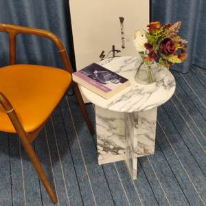 Lüks Oturma Odası Özel Yuvarlak Modern Sehpa Tabanı İçin Toptan Premium İtalyan Siyah Beyaz Mermer Plakalar - Product Image 4