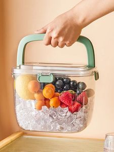 Transparent Ice Bucket <b>Plastic</b> Beer <b>Big</b> Bucket Beverage <b>Tubs</b> Portable Large Capacity Storage Bucket With Hiding Handle and Cover - Product Image 3