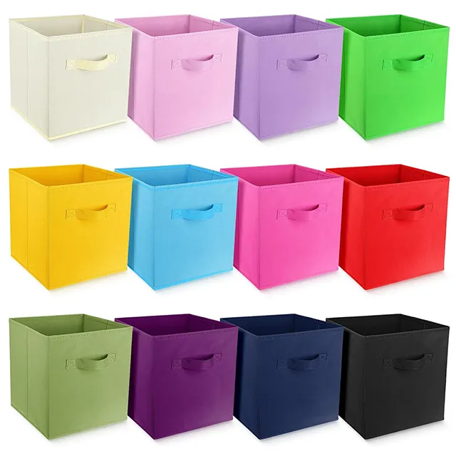 Guangzhou Non Woven Foldable Organizer Storage Boxes 11 Inch Cube Storage Bins with handle