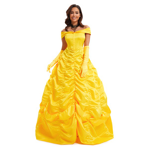 Robe de princesse Belle, épaules dénudées, robe longue jaune, Costume de Cosplay pour femmes, taille adulte grande - Product Image 4