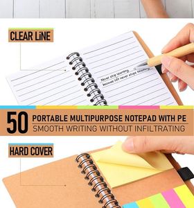 Design Cheap Promotional Custom Logo Spiral Notebook Kraft Paper Cover Notepad with Sticky Notes and Eco-friendly Pen - Product Image 3