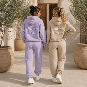 Felpa con Cappuccio e <span class=keywords><strong>Pantaloni</strong></span> <span class=keywords><strong>Tuta</strong></span> Oversize da Donna in Cotone 100% Traspirante con Tasche e Stampa Puff <span class=keywords><strong>Rosa</strong></span>, Prezzo all'Ingrosso Personalizzabile per Autunno Inverno - Product Image 2