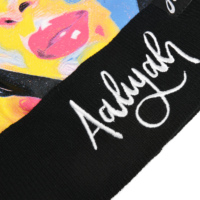 Bonnet en acrylique tricoté chaud d'hiver avec logo personnalisé, motif abstrait de visage, style hip-hop streetwear, portrait de chanteur brodé sur le revers