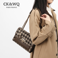 Sac à bandoulière pour femme tendance, sac à rabat en tweed pied-de-poule avec chaîne, collection Printemps/Été 2026
