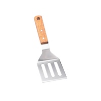 Pelle à frire en acier inoxydable avec manche en bois Spatule de cuisson Teppanyaki Ustensile de barbecue à dessus plat