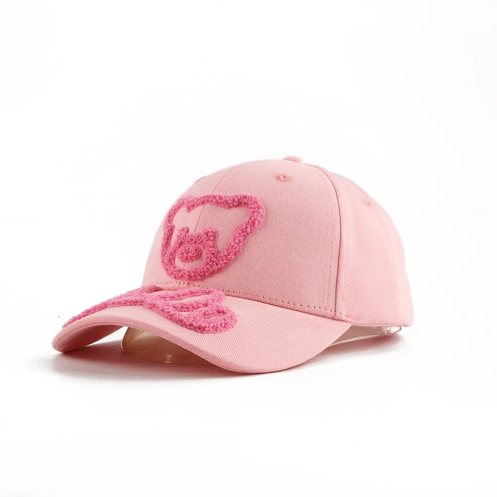 Benutzer definiertes Logo OEM Pink Handtuch Stickerei Samt 6 Panel Adult Buckle Back Baseball Cap