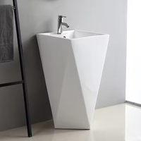 Lavabo sur pied en céramique blanche, design artistique, pour salle de bain