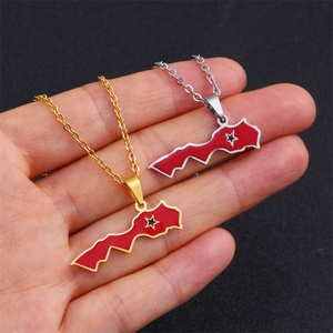 Collar con Mapa de África, Colgante con Mapa de Marruecos, Bandera Personalizada Esmaltada, Colgante de Acero Inoxidable, Joyería de Moda - Product Image 4