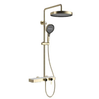 Ensemble de douche mural en cuivre GEASAM, jet cascade, étagère de rangement, finition or brossé, pour distributeurs