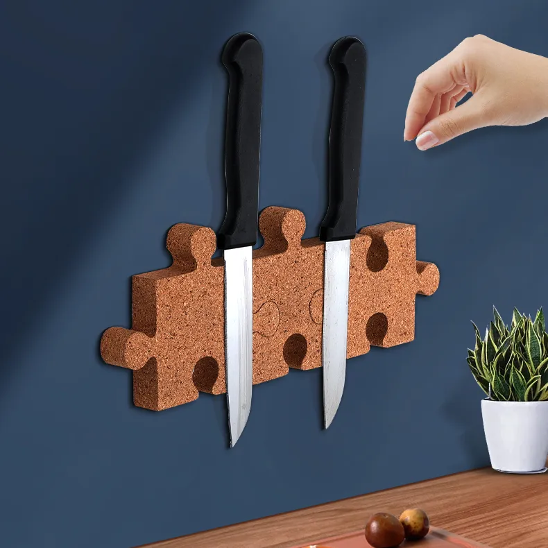 Wholesale Kitchen Accessories Wall Magnetic Knife Strip Multifunctional puzzle shape cork magnetic knife holder