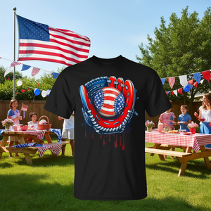 T-shirt avec motif de gant de baseball, drapeau américain et balle, thème du 4 juillet - Product Image 3