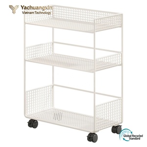 White Plastic Storage Cart Rectangle Open Top Stackable With <b>Wheels</b> Multifunctional Home Organization Rack - Product Image 4