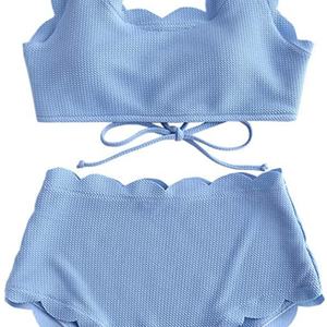 Ensemble 1 pièce de maillot de bain uni sans couture à logo personnalisé, séchage rapide, avec bas de bikini triangle à nouer effet froissé et string de plage - Product Image 4