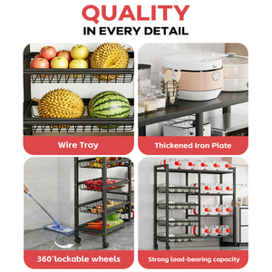 Chariot de rangement de <span class=keywords><strong>cuisine</strong></span> mobile à 4 niveaux en acier au carbone moderne avec 4 paniers et étagère à poignée pour fruits et légumes - Product Image 4