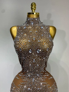 Mono de mujer de malla transparente con pedrería, sexy y lujoso, para actuaciones de baile, celebraciones, discotecas, fiestas de cumpleaños y trajes de escenario. - Product Image 5