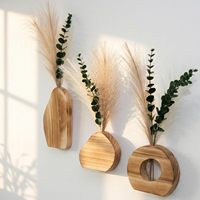 3 Paket Vas Dinding Kayu dengan Rumput Pampas & Eucalyptus Dekorasi Gantung Dinding Gaya Boho Modern Farmhouse untuk Ruang Tamu Kamar Mandi