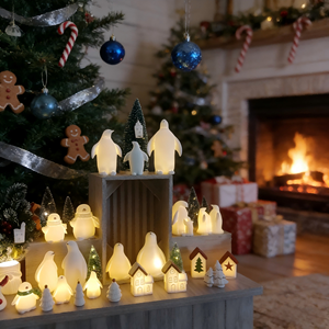 Collezione di decorazioni natalizie luminose in ceramica - Ornamenti a LED di Babbo Natale, renne e villaggio per l'esposizione domestica durante le festività - Product Image 5