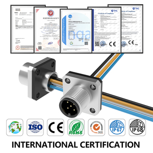 M12 một mã 5 pin hàng không mặt bích vuông ổ cắm nam nữ không thấm nước IP68 <span class=keywords><strong>IP67</strong></span> với dây cáp cảm biến litz - Product Image 5