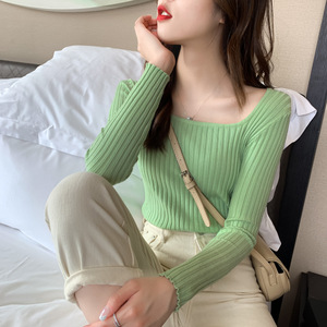 New Fashion Women autunno inverno Lady Sim top <span class=keywords><strong>maglia</strong></span> manica lunga scollo a U tinta unita abiti Pullover Casual maglieria - Product Image 4