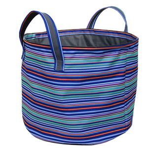 Striped Laundry <b>Basket</b> Round <b>Foldable</b> Polyester Clothing Organizer Storage Bucket For Home Use - Product Image 4