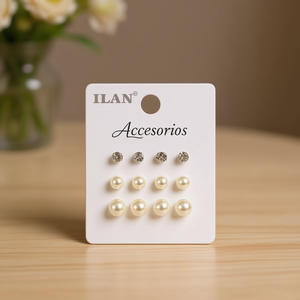 Orecchini a perla Ilan 5mm 6mm 8mm, borchie beige bianche con diamanti, accessori moda gioielli - Product Image 3