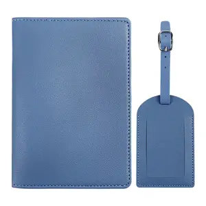 Wholesale Instock Pure Color PU Leather Passport Holder Luggage Tag Set Custom Logo Passport Case