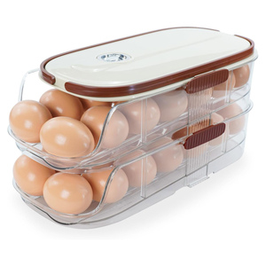 Fridge Kitchen Egg Organizer <b>Plastic</b> Food Grade Durable Eco-Friendly Rotating Flip Top Lid Self-rolling & Portable - Product Image 1