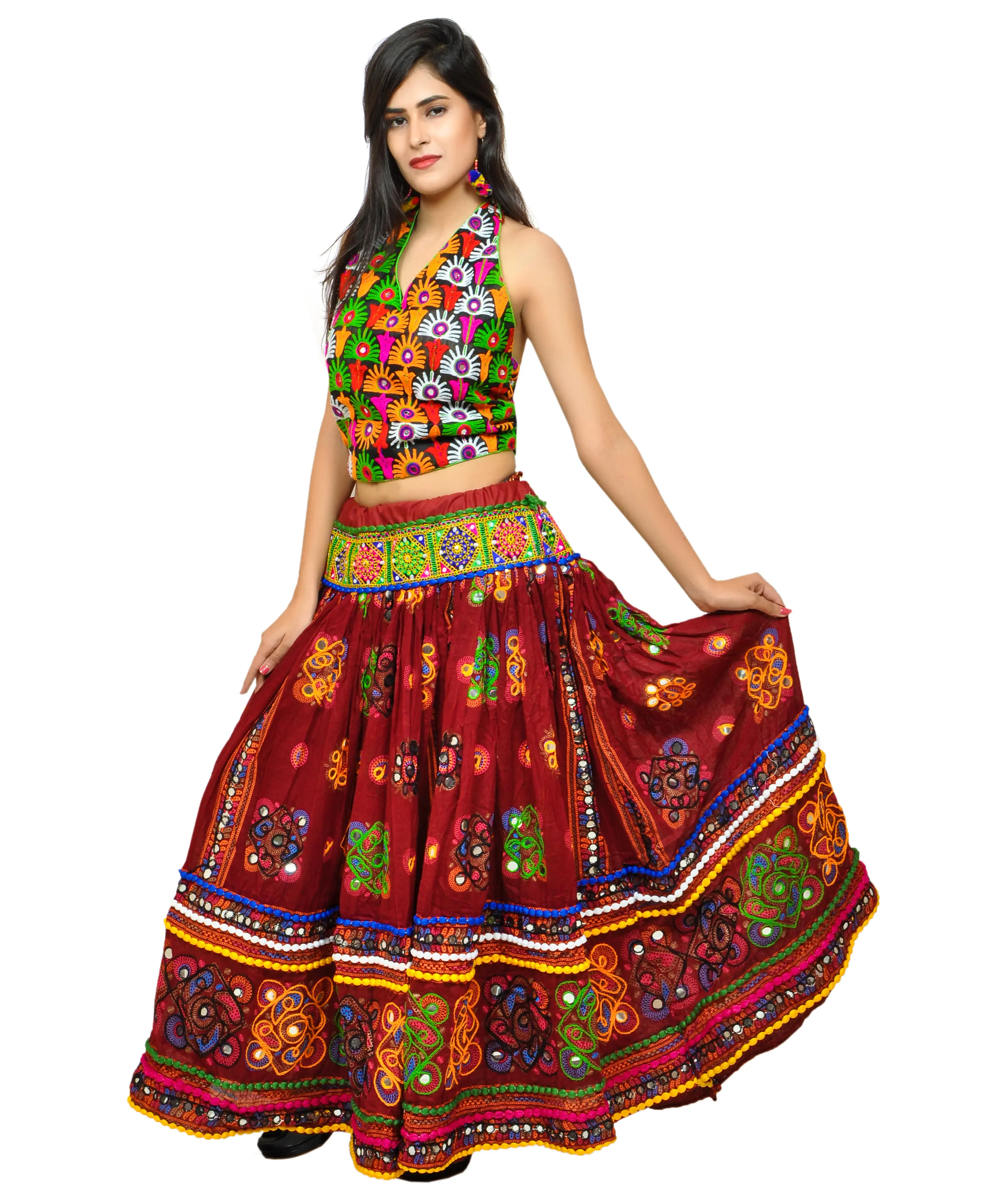 여성 Navratri Ghaghra Choli-디자이너 수 놓은 Chaniya Choli - Gujarati Lehenga Choli-여성 패션 민족 착용