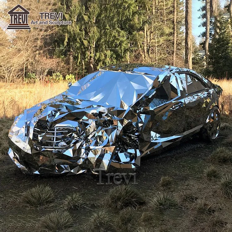 Zeitgenössische Ausstellung Auto-Modell-Skulptur Edelstahl-Spiegel abgeschlossene Auto-Skulptur-Modell