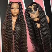 Perruque de cheveux humains lisses 12A, perruque frontale avec fermeture en dentelle suisse, perruques frontales en dentelle HD 13x4 à ondulations profondes pour femmes noires