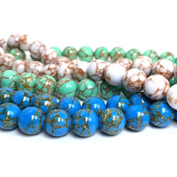4 6 8 10 12mm Howlite blanche synthétique Spun Golden Striped Turquoise Bead Round Loose Spacer for Jewelry Making Diy Bracelet