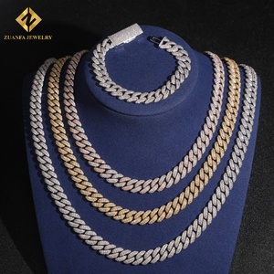 Großhandelspreis Hip-Hop Herren Kubanische Halskette Zweifarbig 925 Silber 10mm Iced Out Moissanit Kubanische Gliederkette Rock-Schmuck - Product Image 1