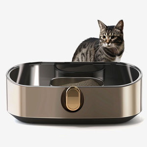 MSP001 Caja de arena ovalada de acero inoxidable para gatos, semicerrada con función desodorizante, para mascotas - Product Image 1