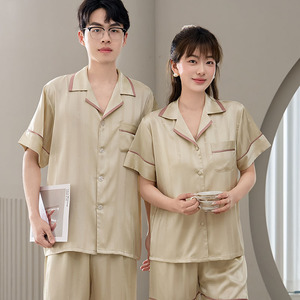 Vêtements de nuit unisexe en satin et soie, couleur unie, manches courtes, <span class=keywords><strong>pour</strong></span> lune de miel et la maison, pyjamas <span class=keywords><strong>pour</strong></span> couple - Product Image 4