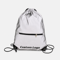 Sac à dos réfléchissant à cordon de serrage, haute visibilité, avec poche zippée, léger et pliable, pour le sport et la gym, logo personnalisé