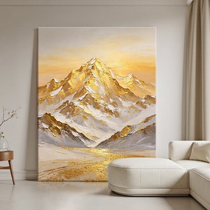 Modern Mountain Landscape Oil <b>Painting</b> Gold Leaf Texture Hand Painted <b>For</b> Living Room Entryway Decorative Art - Product Image 2