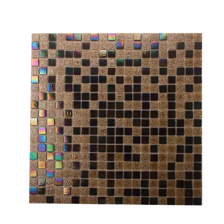 GUCI-azulejos de mosaico de cerámica para baño, azulejos de pared con brillo iridiscente de oro negro, mezcla