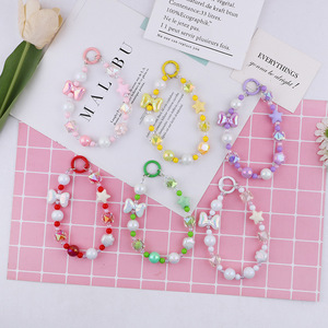 Nouvelle résine nœud papillon couleur bonbon série plaqué perle chaîne suspendue voiture porte-clés décoration polyvalent sac pendentif - Product Image 1