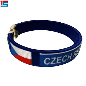 2024 Football Fans Wholesale Czech-Rep Wristband with flag printing Customize Logo Flexible Woven Bracelet