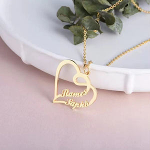 Kalung liontin hati 2 nama kustom perhiasan modis baja tahan karat kalung pasangan nama ganda kustom lucu untuk wanita - Product Image 3