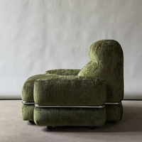 Vente directe usine – Fauteuil design vintage vert olive, style Mid-Century Bauhaus, en chenille et acier inoxydable, pour la détente