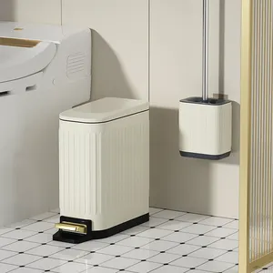 Leasylife उच्च गुणवत्ता स्टेनलेस स्टील 2-टुकड़ा सेट नरम-करीब कचरा बिन और शौचालय brash पैर पेडल कचरा बाथरूम के लिए बिन