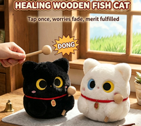 Jouet en peluche chat poisson en bois, anti-stress, sonore, avec mallette, prêt à être expédié, en stock