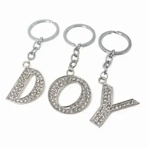 Gantungan Kunci Logam Logo Huruf Berlian Imitasi, Gantungan Kunci untuk Hadiah