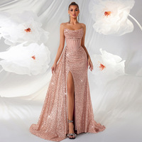 Nouvelle Robe de Soirée Bustier à Paillettes Coupe Ajustée Fente Haute Modèle Défilé Banquet Luxe Léger Robes de Fête